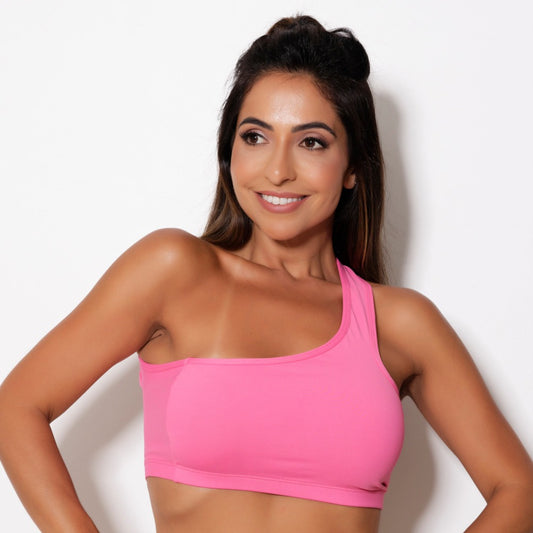 Top Fitness Assimétrico Rosa Neon em Poliamida MTX MODA - Alta Elasticidade e Conforto